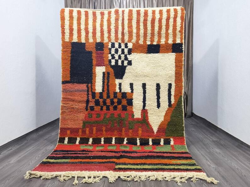 Unique orange Moroccan rug, 150/250cm