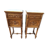 Lot de 2 table de chevet bois sculpté marbre blanc