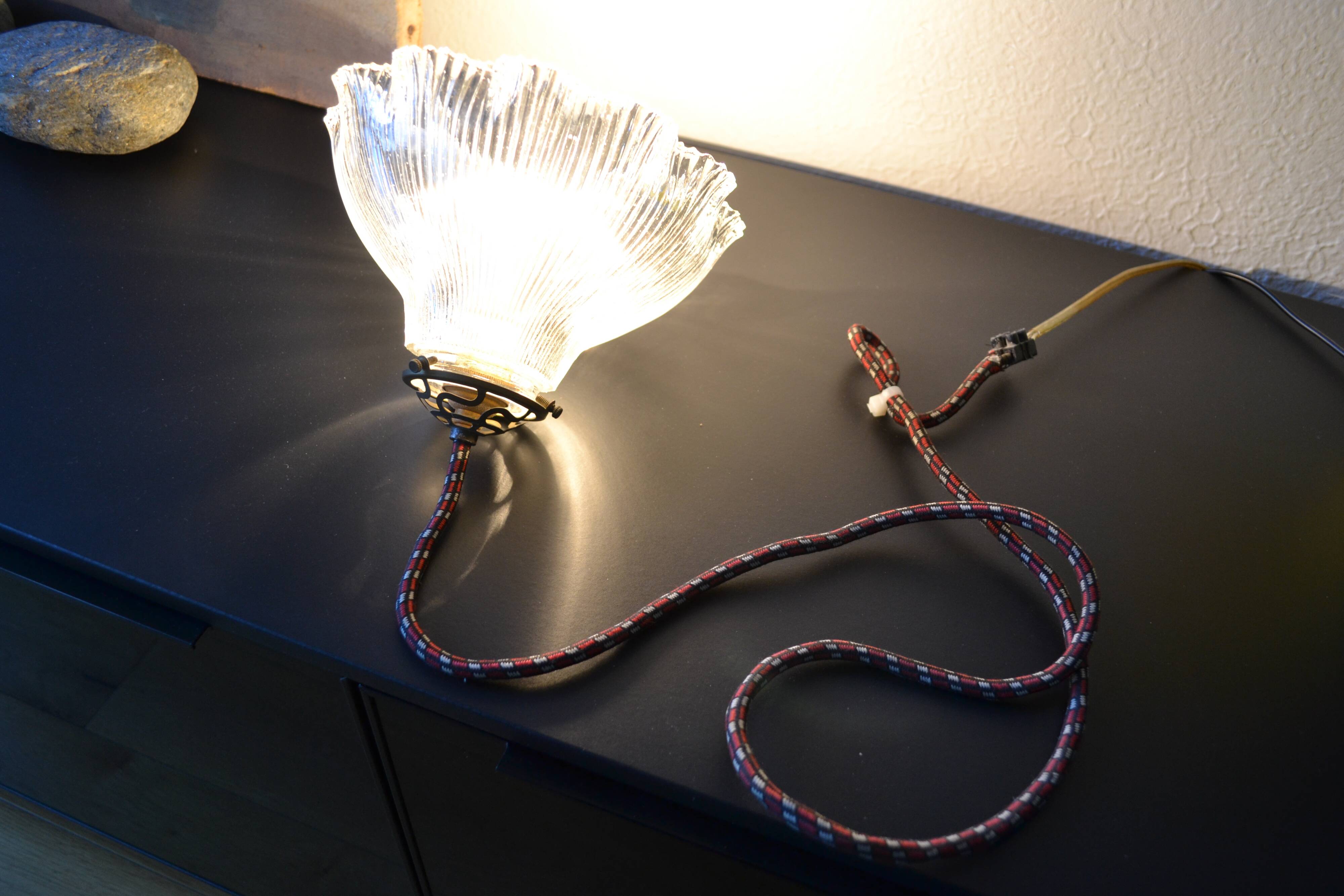 Prismatic glass Holophane pendant light circa 1950