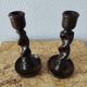 Pair of twisted wood candlesticks (Barley twist)