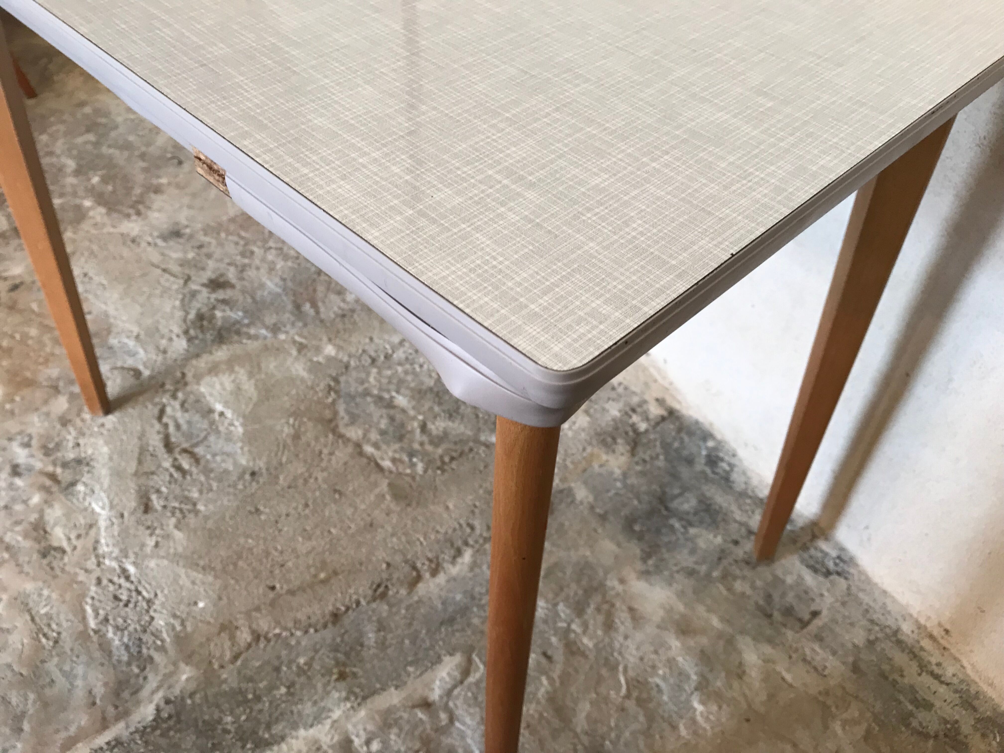 Vintage table 1960's wood and formica with extensions and wooden legs