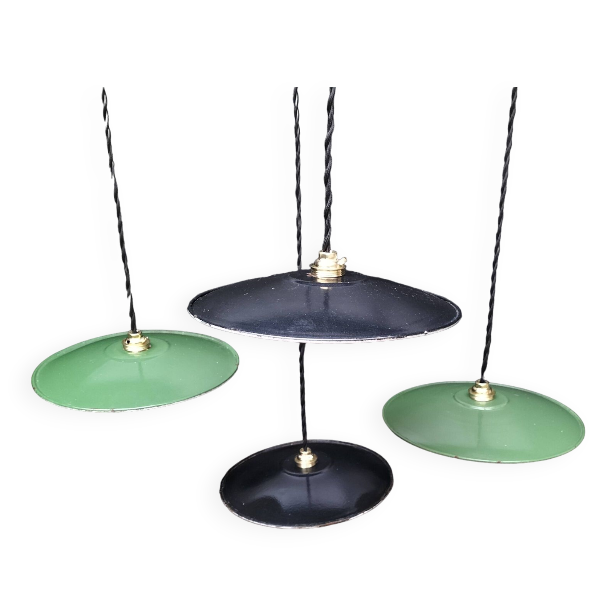 4 enameled sheet metal pendants