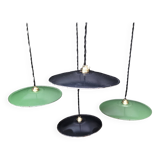 4 enameled sheet metal pendants