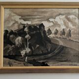 Watercolor on paper André-Charles Nauleau landscape with path 20th century