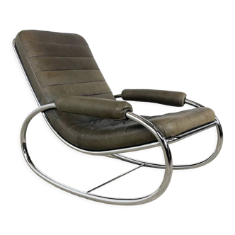 Fauteuil à bascule vintage en cuir italien