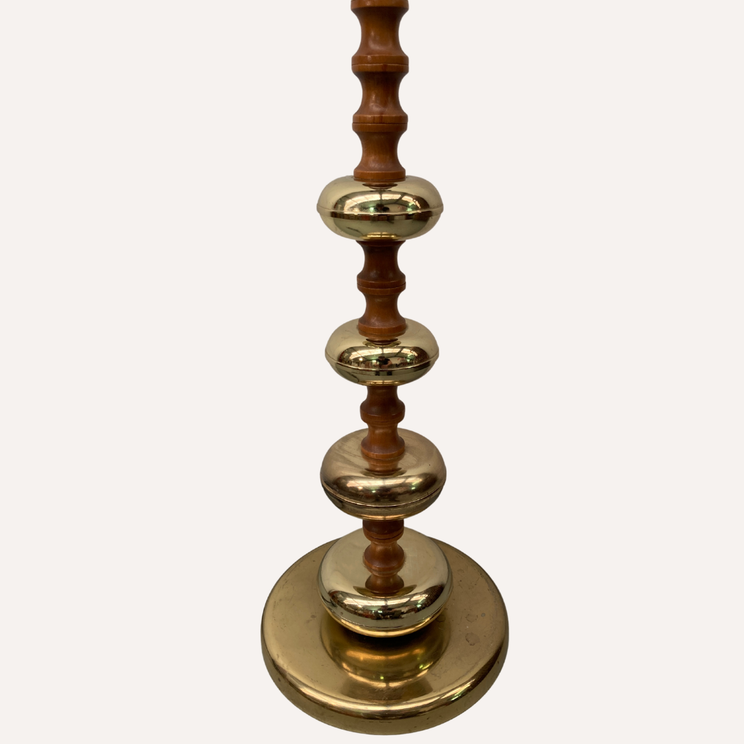 Brass and wood turnt large table or floor lamp by VEB Narva Leuchtenbau Germany, 1970s