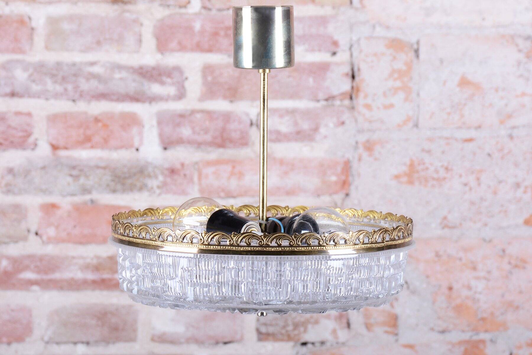 Mid-Century Chandelier in Glass and Brass attributed to Kamenický Šenov, Czech, 1960s