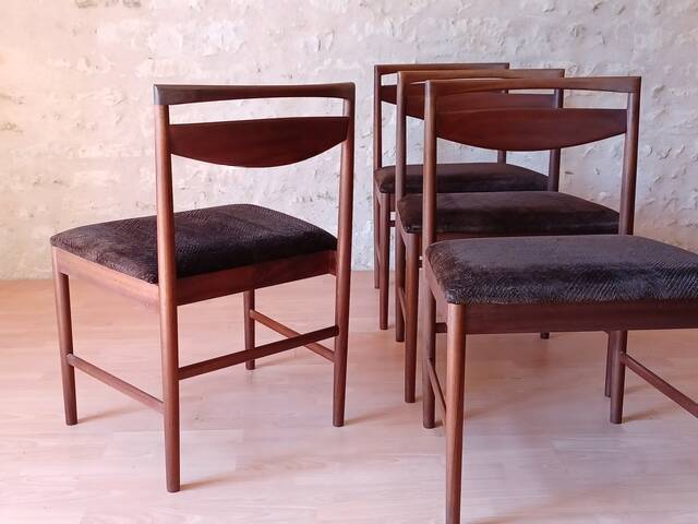 4 chaises Mcintosh teck et tissus velours vintage 1960