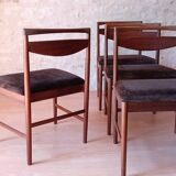 4 Mcintosh teak and velvet fabric chairs vintage 1960
