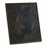 Mid-century pastel oil abstract painting, Danish artist, patinated wooden frame.