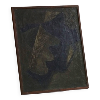 Mid-century pastel oil abstract painting, Danish artist, patinated wooden frame.