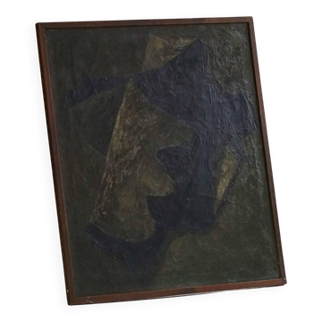 Peinture abstraite pastel à l'huile du milieu du siècle, artiste danois, cadre en bois patiné