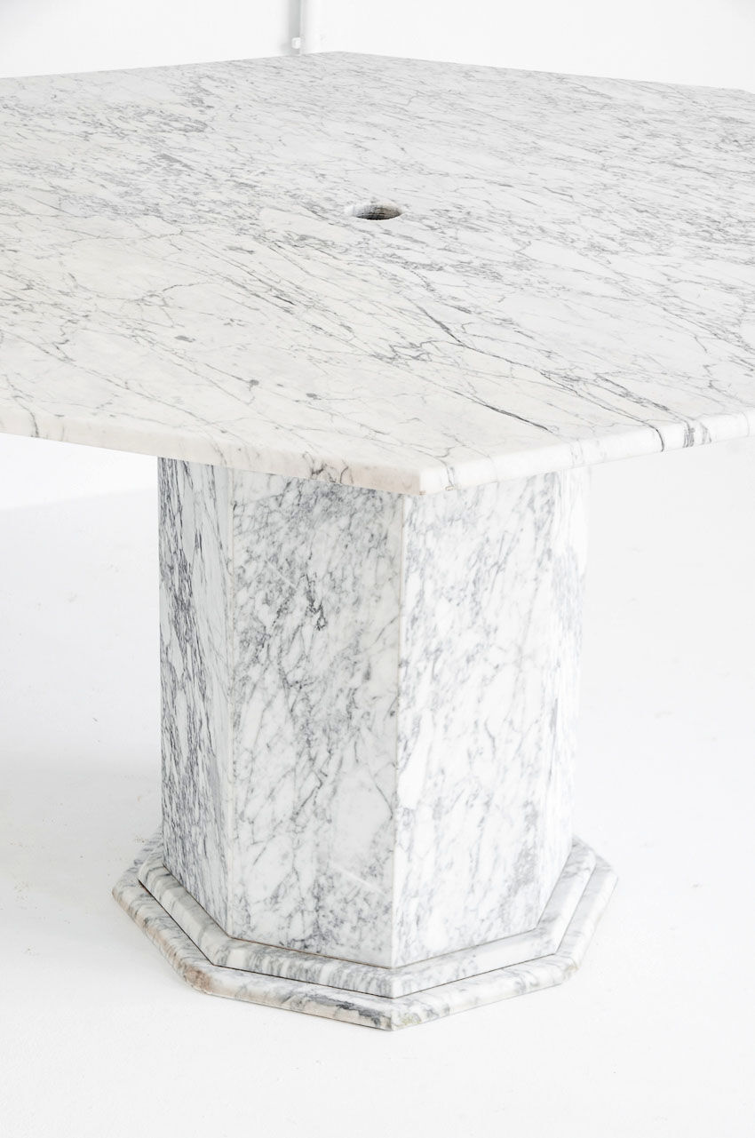 Vintage octagonal table in white marble. France, 70s
