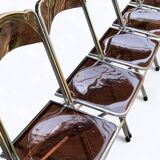 6 chaises pliantes en Plexiglas fumé et métal chrome Chaisor 1970
