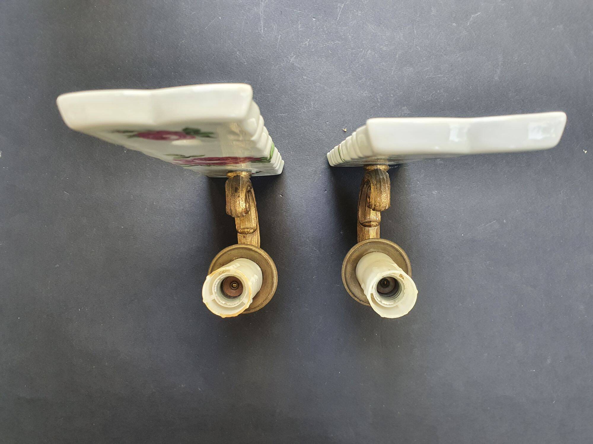 Pair of vintage Limoges ceramic wall sconces