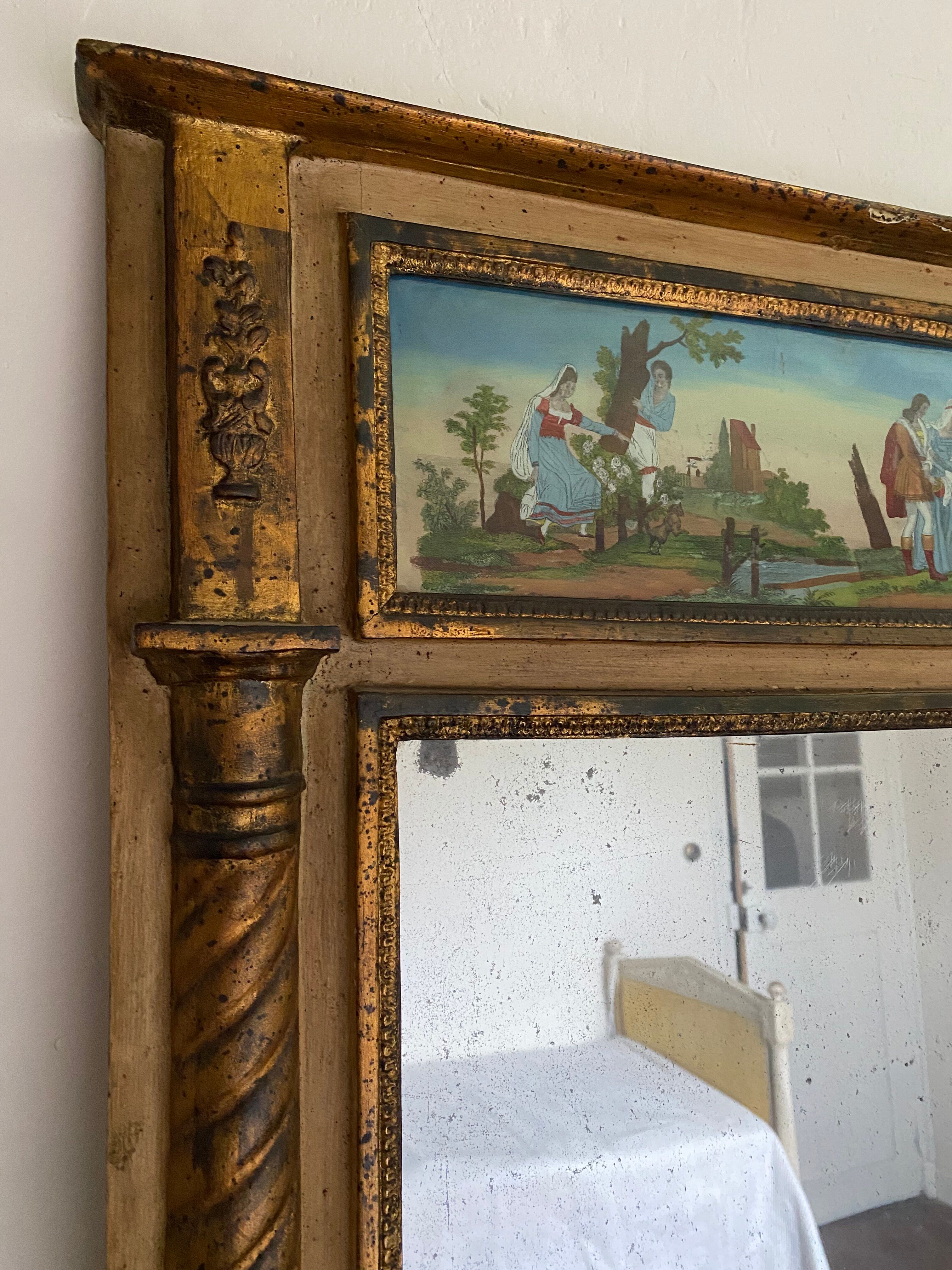 Miroir trumeau époque Restauration - Décor fixé sous verre