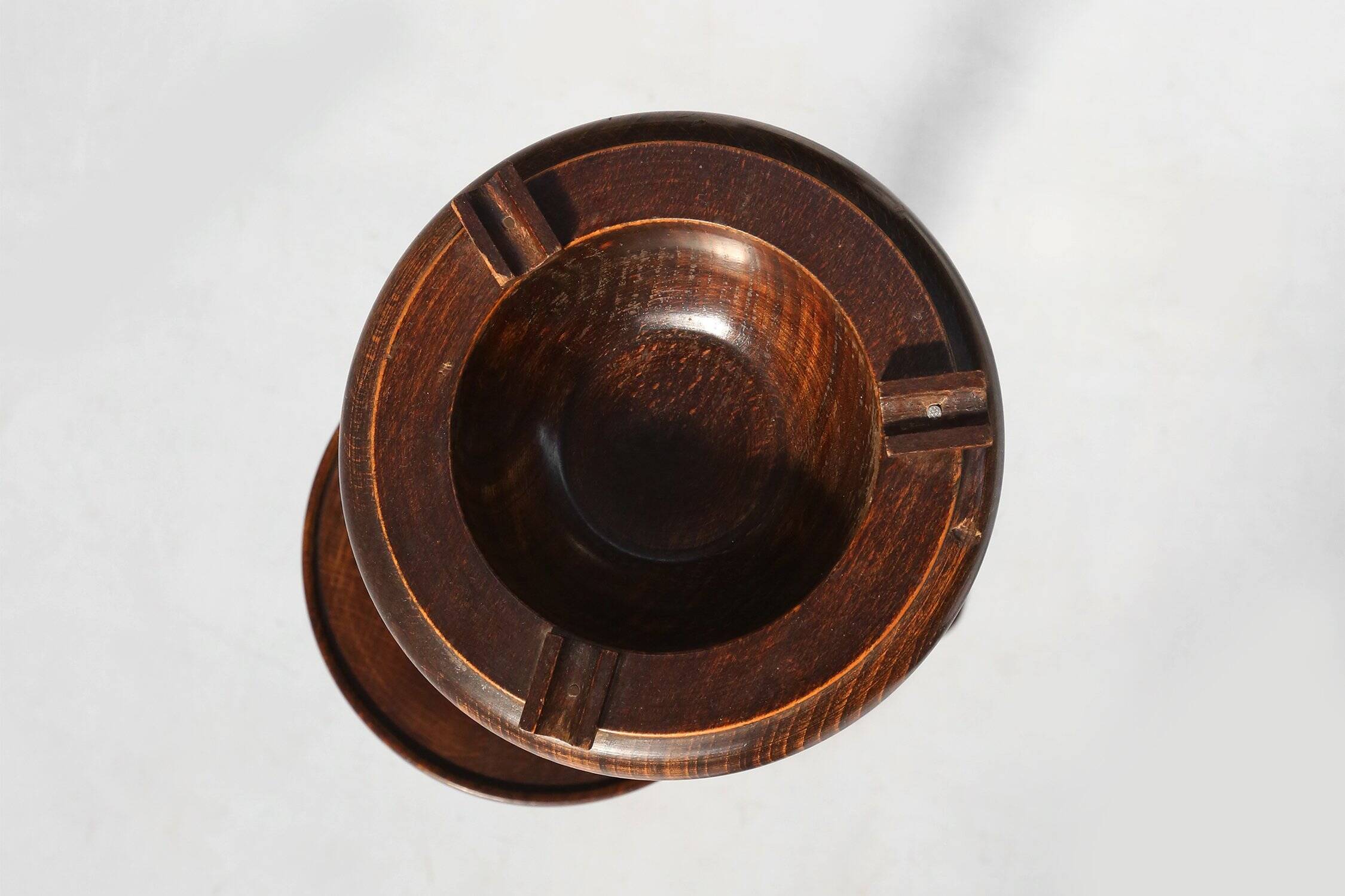 Art Deco Oak Ashtray on Hand-Turned Base, France, 1930s