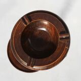 Art Deco Oak Ashtray on Hand-Turned Base, France, 1930s