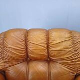 Pair of modern Italian armchairs from the mid-20th century, cognac leather, 1970.