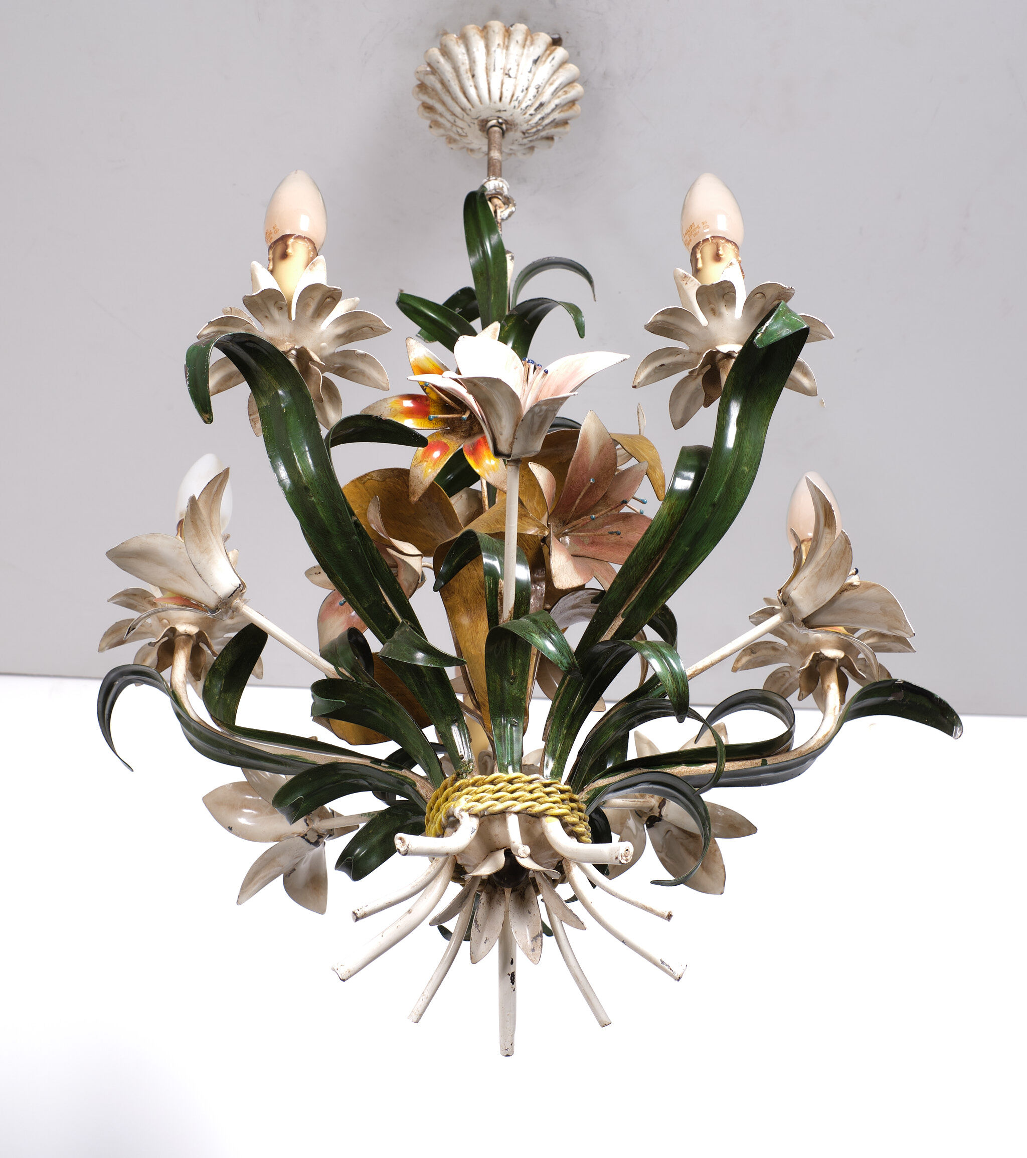 Italian metal flower chandelier, 1960s