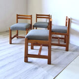 Modernist solid pine chairs with wool fabric seats, 1960s