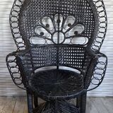 Emmanuelle armchair, peacock tail, rattan, wenge, vintage, 70s