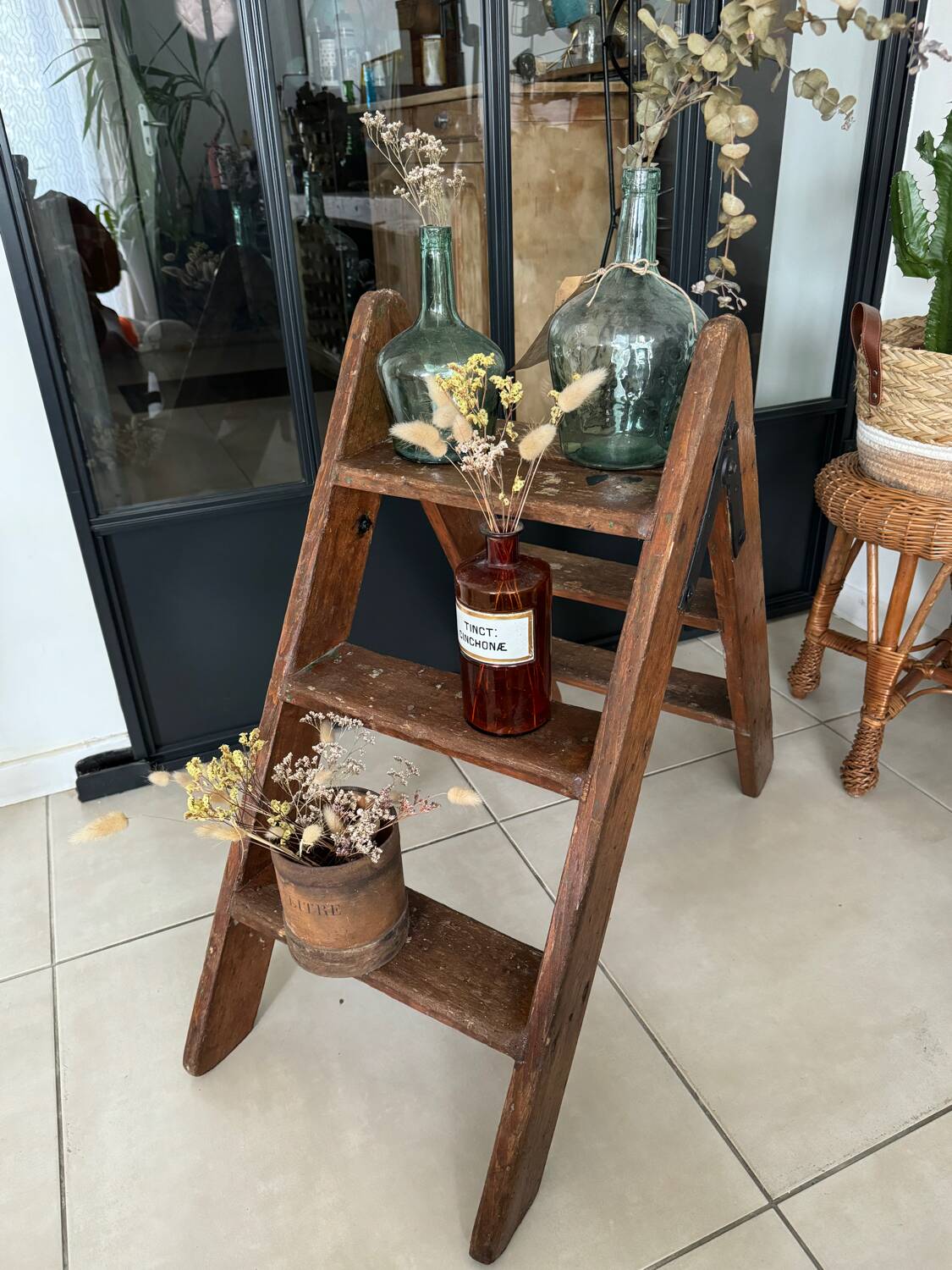 Old vintage wooden stepladder