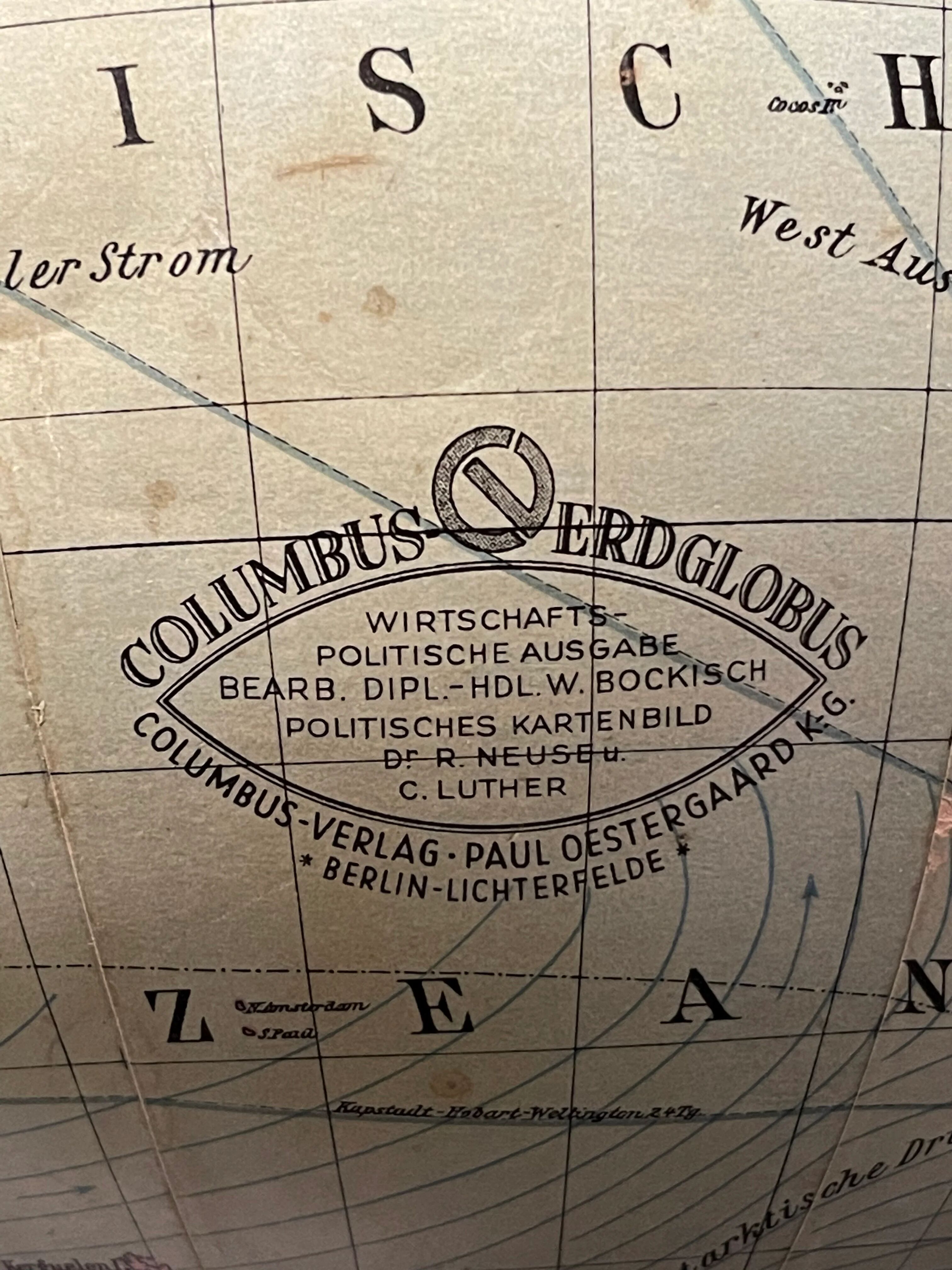 Antique 1920s German table globe by renowned makers Columbus