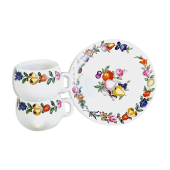 Lot 1 plat sur piedouche et 2 grandes tasses porcelaine de paris