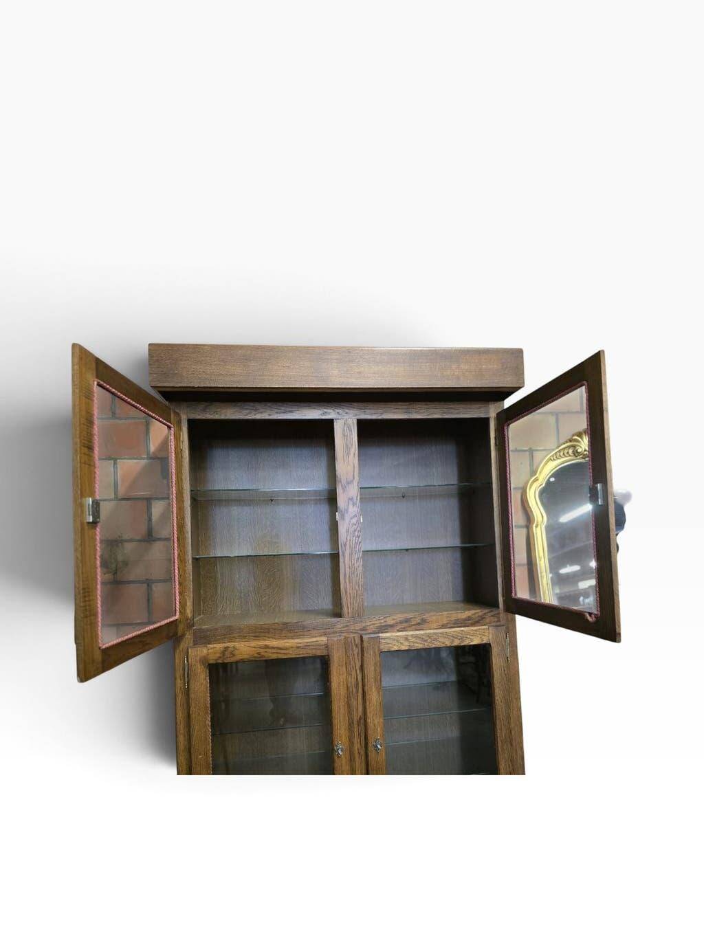 Robust vintage wooden display cabinet