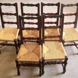 Set of 6 Vintage Rustic Solid Wood Chairs circa 1980