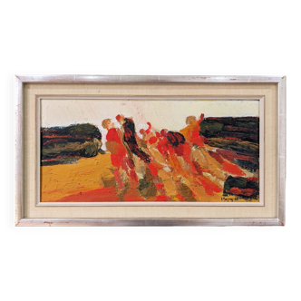 1965 « Connection », peinture à l’huile abstraite encadrée par Ivar Morsing