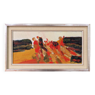 1965 Mid-Century Modern Swedish "Connection", Abstract Framed Oil Painting by Ivar Morsing