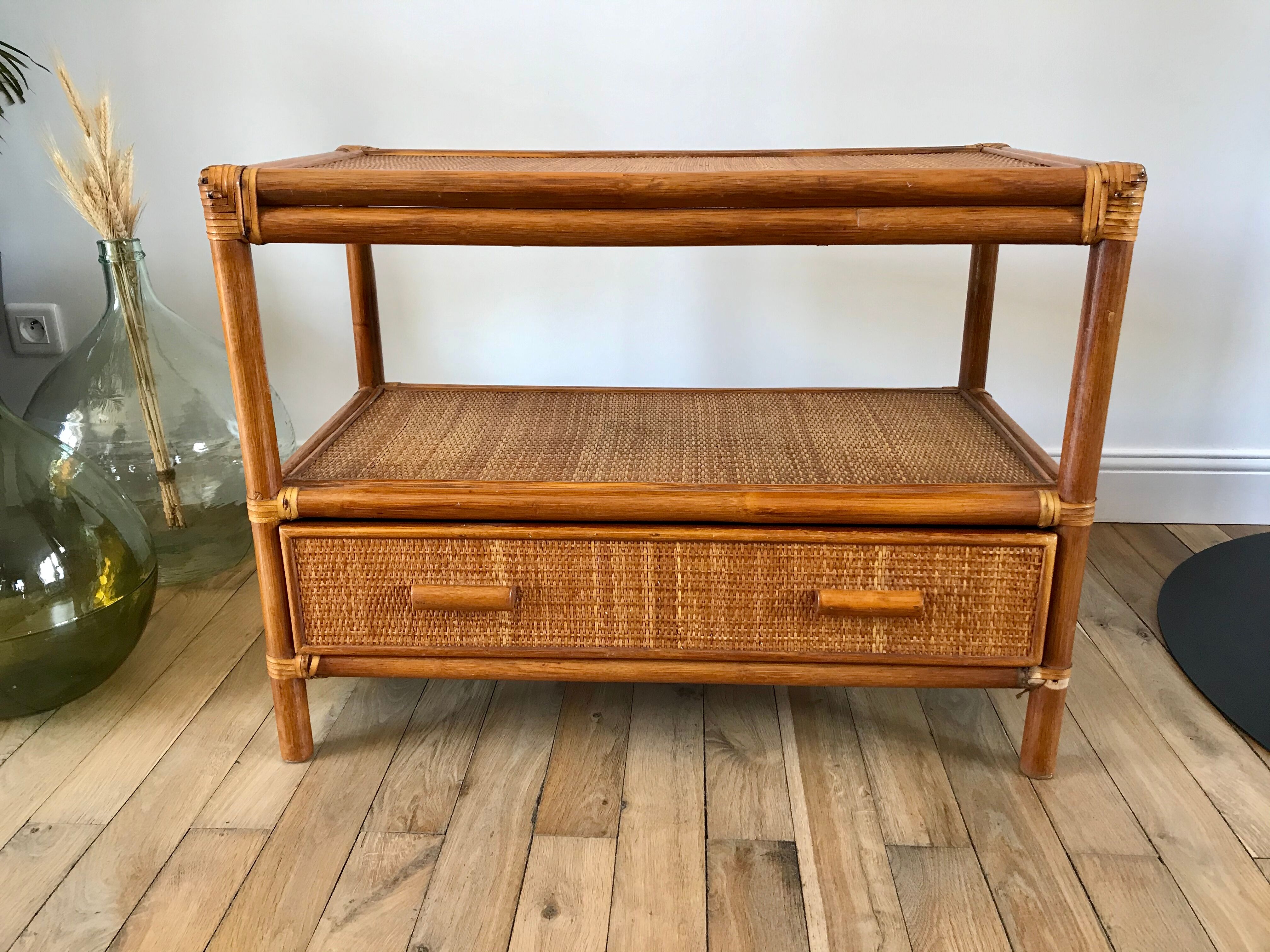 Rattan coffee table and cannage 60s