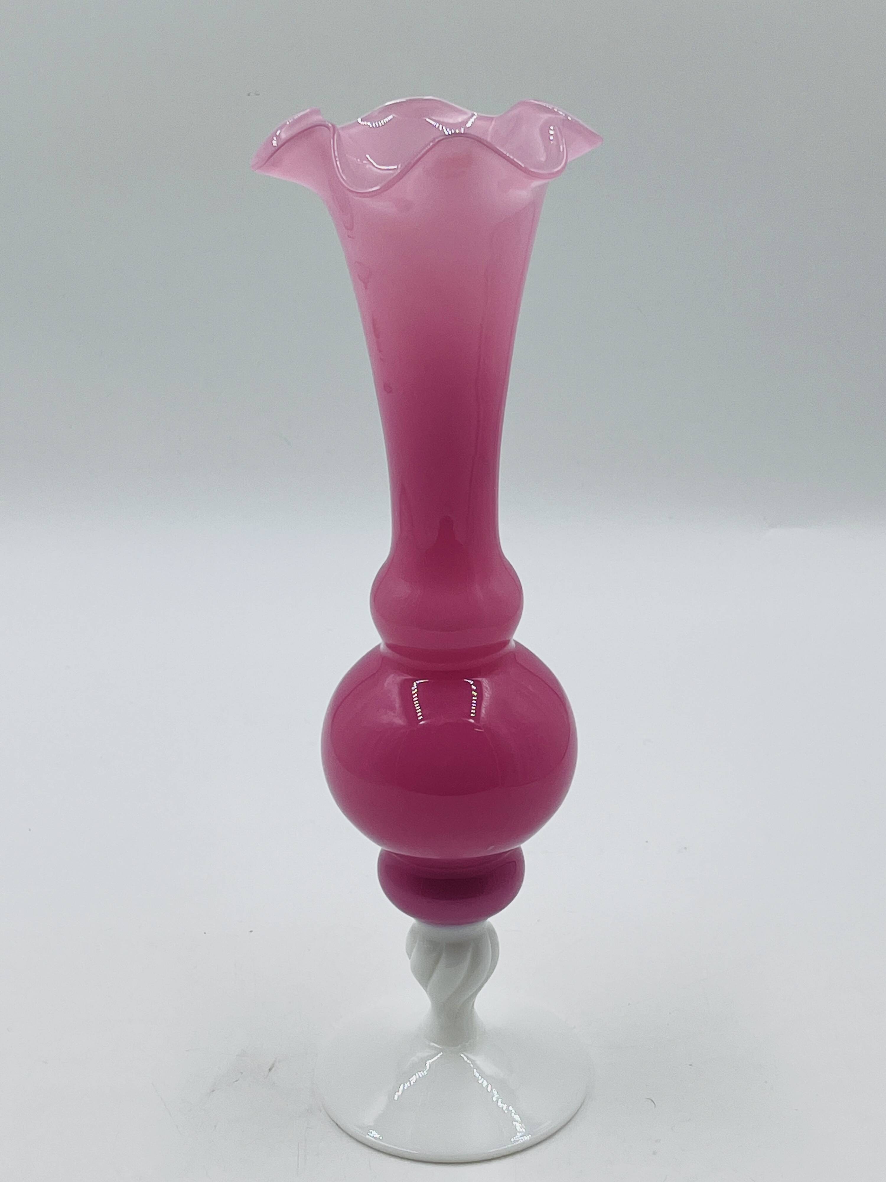 Pink and white opaline vase 31 cm