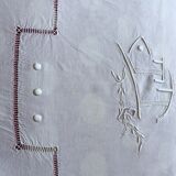 Drap lin ancien brodé à la main et monogramme t t 226 x 324