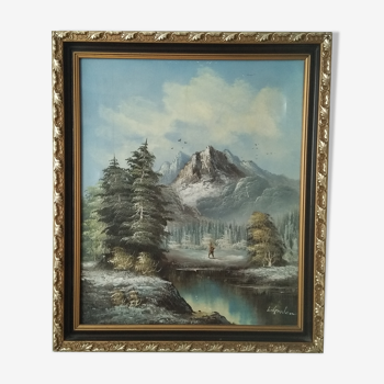 Peinture paysage de montagne peinture à l'huile signée L Gorden Véritable toile peinte à la main  Ta