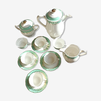 Coffee service Digoin Sarreguemines mint green and gilding