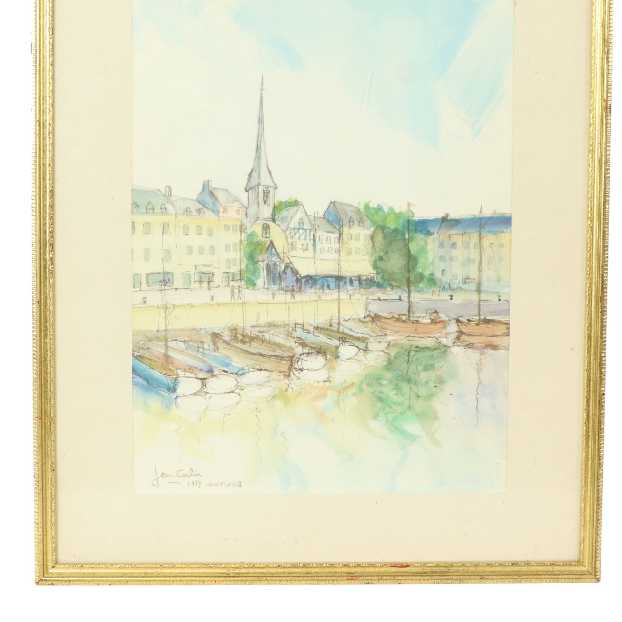 Charming Painting Watercolor Carlier 1989 Honfleur France