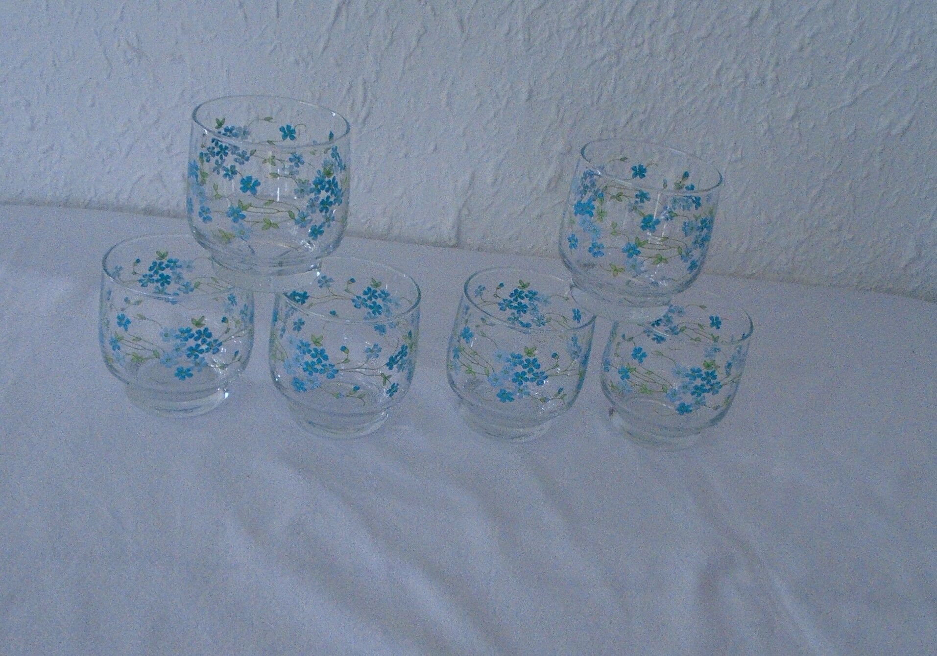 6 glasses veronica blue flowers Arcopal Arcoroc