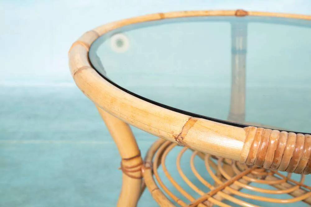 1960s round rattan coffee table, Rohé Noordwolde