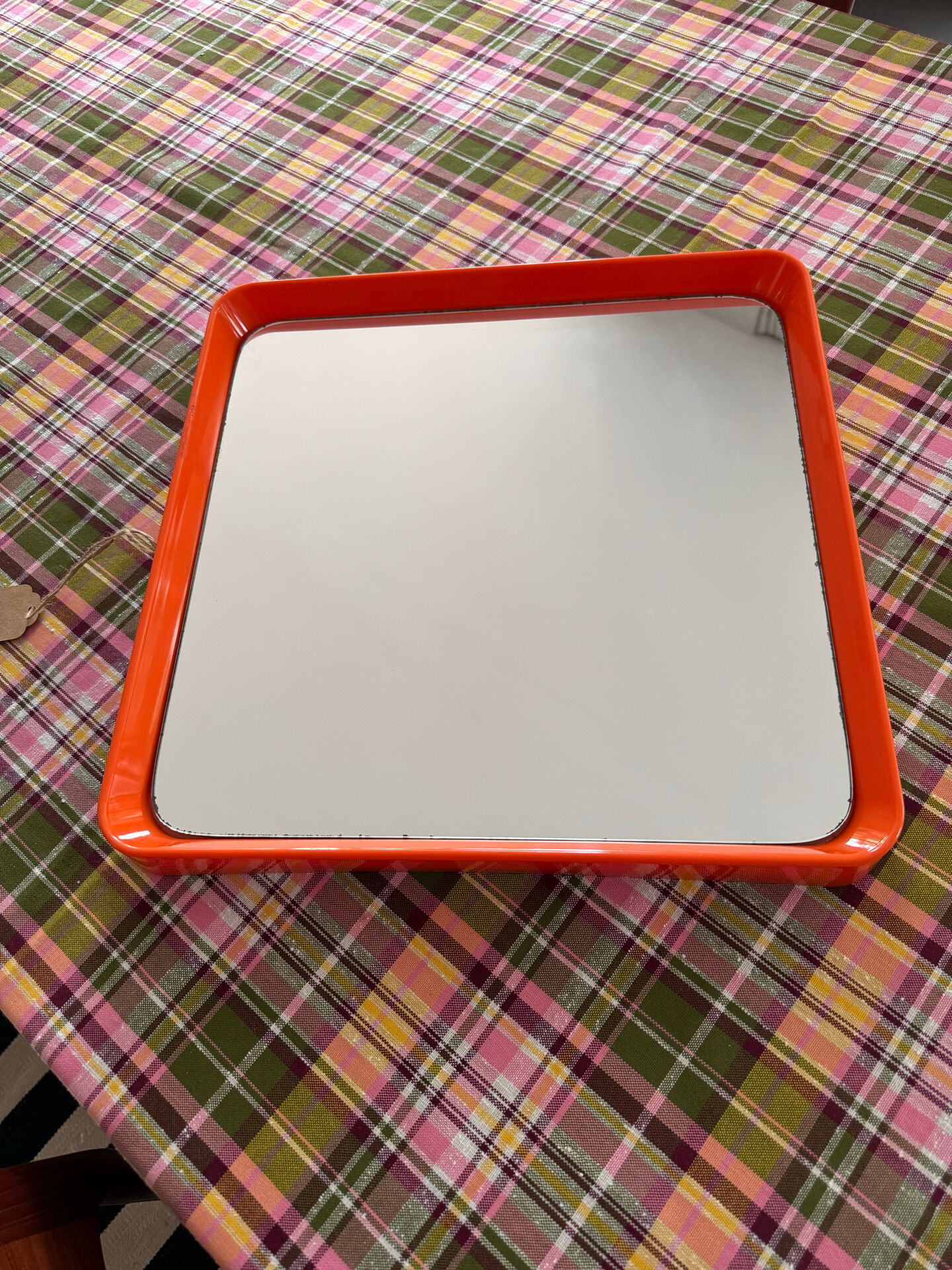 Orange moulded plastic mirror