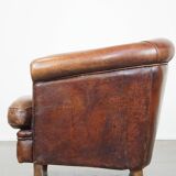 Cognac-colored sheepskin leather club chair