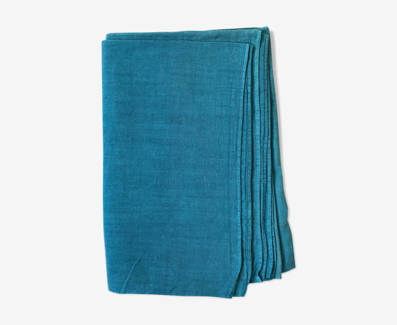 Nappe de vendange ancienne en chanvre teintée en bleu caraïbe