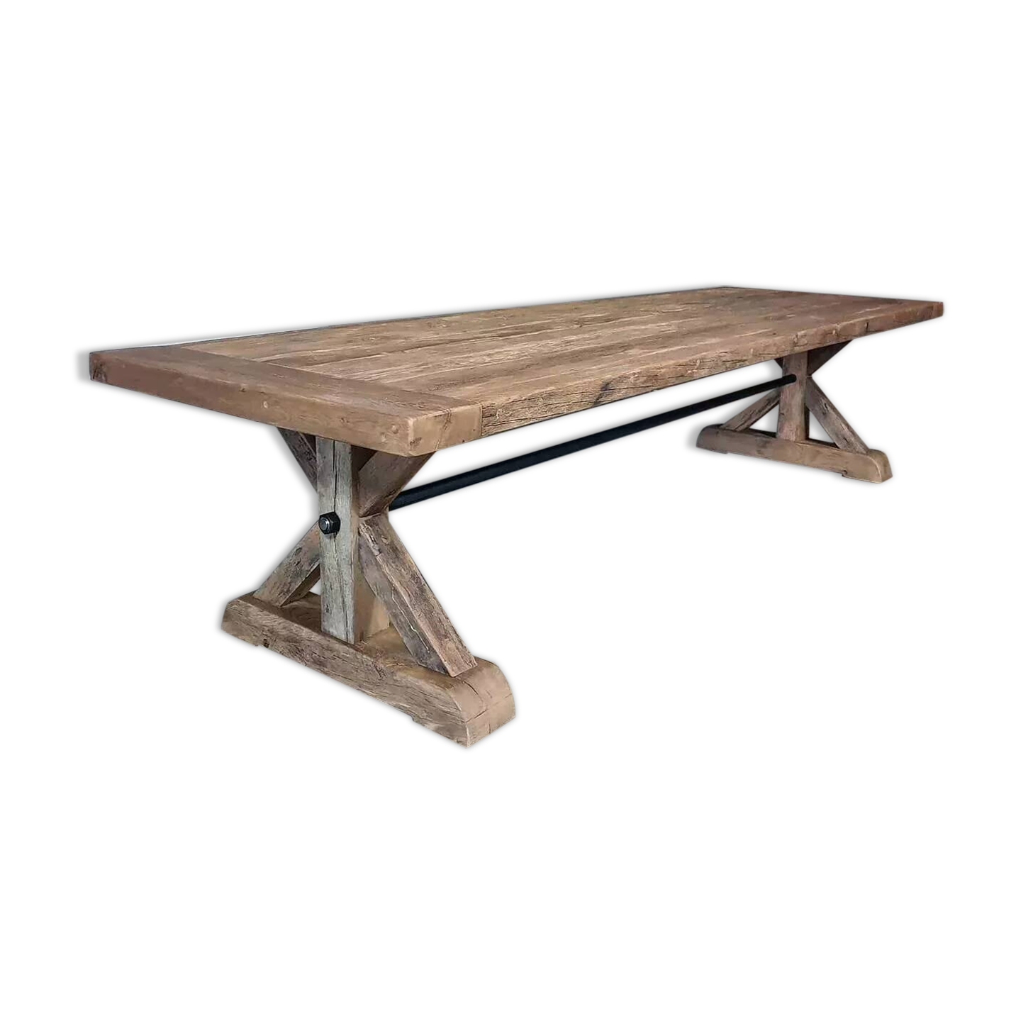 Antique solid oak table with farmhouse style star legs - length