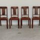 Set of 6 Art Deco chairs in Oak and Walnut with camel leather.