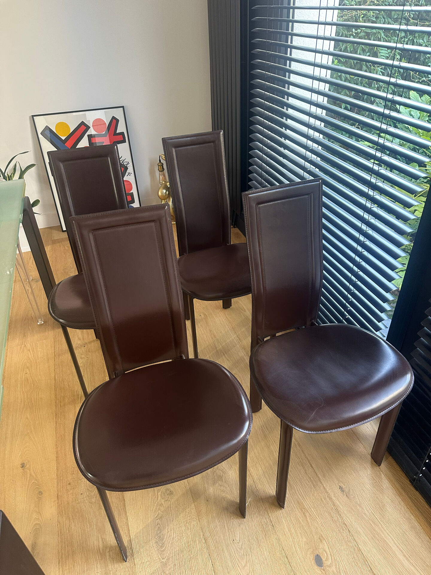 4 chaises haut dossier en cuir marron Cattelan Italia