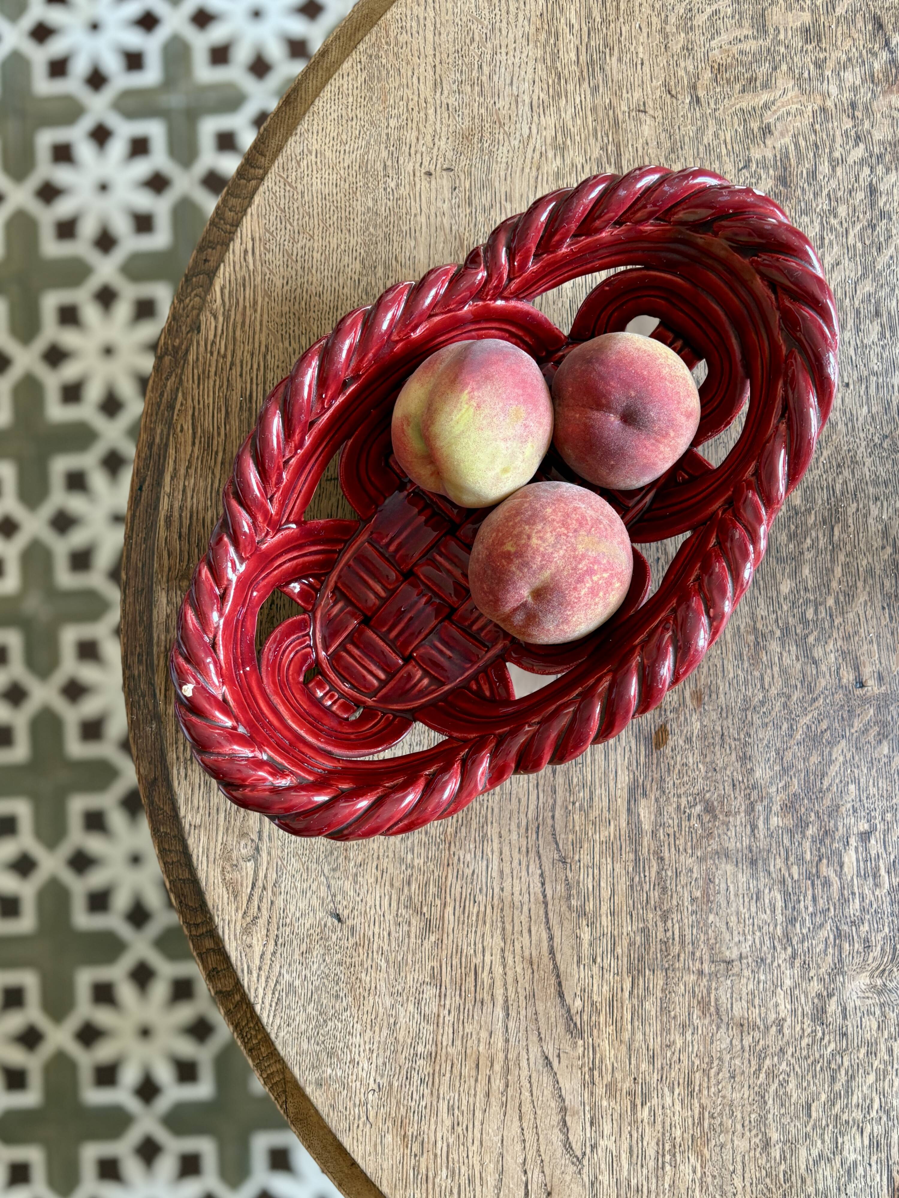 Vintage red ceramic basket