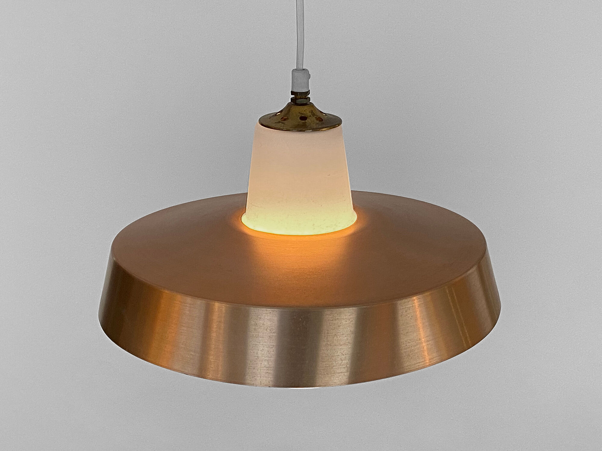 Pendant light in opaline glass with aluminum shade. Sweden 1960s
