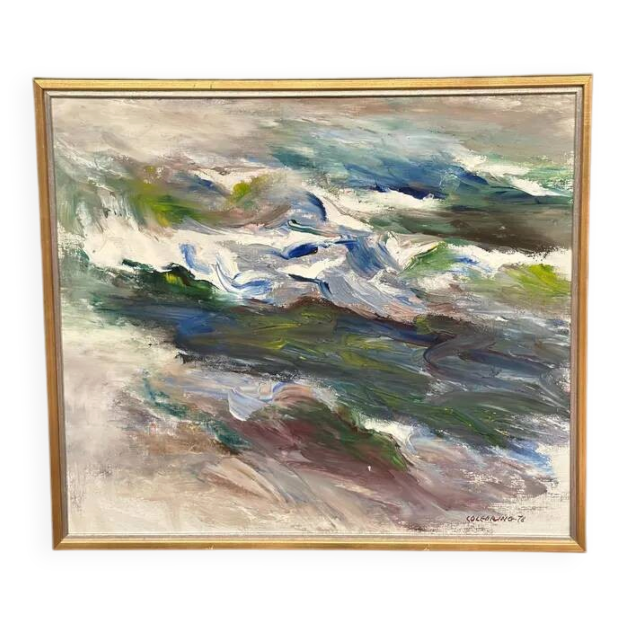 Large Original Swedish Oil on Canvas – “Abstract Composition” by Johny Colebring – 1978 – Signed – Vintage & Framed – 83×73 cm